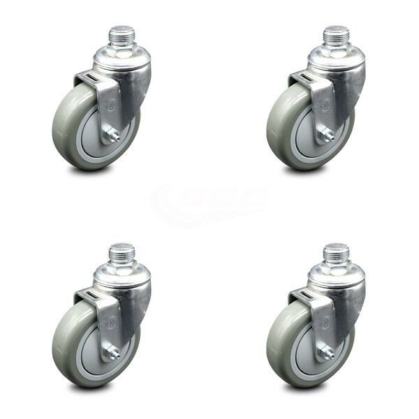 4 Inch Polyurethane Wheel with 3/4 Inch NPT Pipe Thread Stem Swivel Caster, 4PK